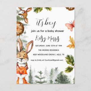 Woodland Boy Baby shower Invitation, Bos Dier Briefkaart