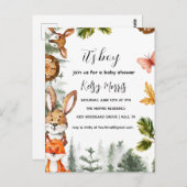 Woodland Boy Baby shower Invitation, Bos Dier Briefkaart (Voorkant / Achterkant)