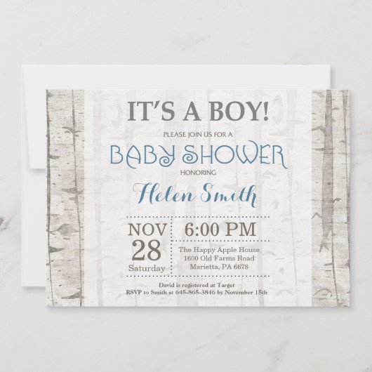 Woodland Boy Baby shower Invitation Rustic Kaart (Voorkant)