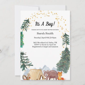Woodland Boy Baby shower Uitnodiging