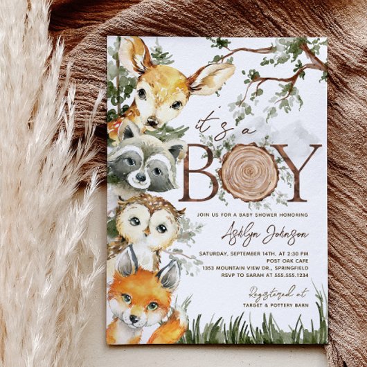 Woodland Boy Baby shower Uitnodiging