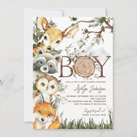 Woodland Boy Baby shower Uitnodiging (Voorkant)