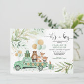 Woodland Boy Baby shower Waterverf Greenery Gold Kaart (Staand voorkant)