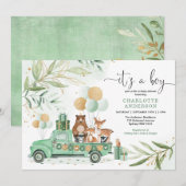Woodland Boy Baby shower Waterverf Greenery Gold Kaart (Voorkant / Achterkant)