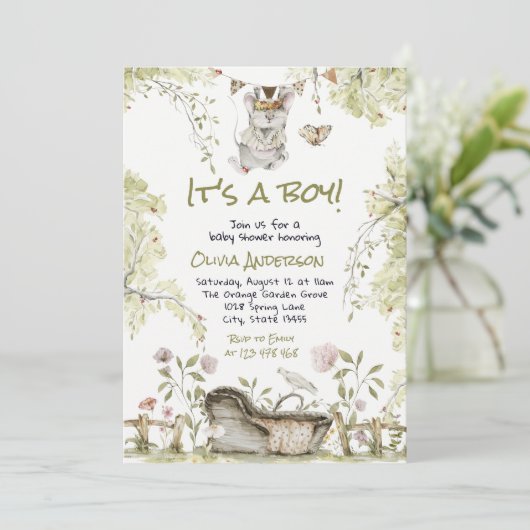 Woodland Boy Wild Forest Animals Baby Shower  Kaart (Staand voorkant)