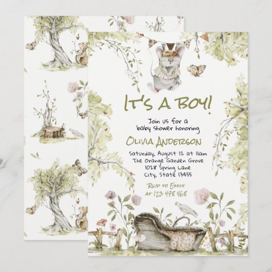 Woodland Boy Wild Forest Animals Baby Shower  Kaart (Voorkant / Achterkant)