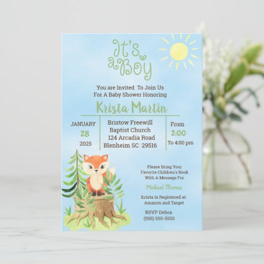 Woodland brengt een Baby shower van het Boek Kaart (Staand voorkant)