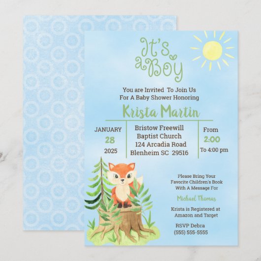 Woodland brengt een Baby shower van het Boek Kaart (Voorkant / Achterkant)