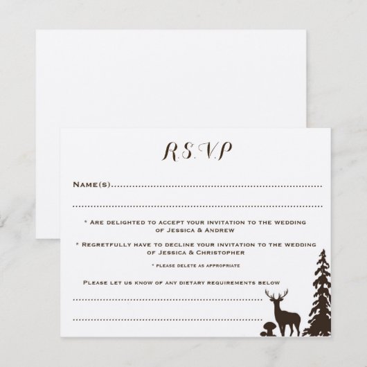 Woodland Brown Kraft Gepersonaliseerd Wedding RSVP Kaart (Voorkant / Achterkant)
