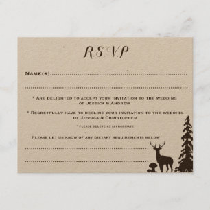 Woodland Brown Kraft Gepersonaliseerd Wedding RSVP Kaart