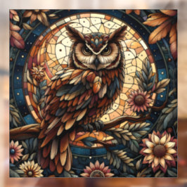 Woodland Brown Owl Glas in lood Window Cling Raamsticker