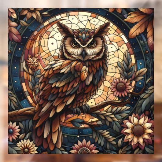 Woodland Brown Owl Glas in lood Window Cling Raamsticker (Vel 2)