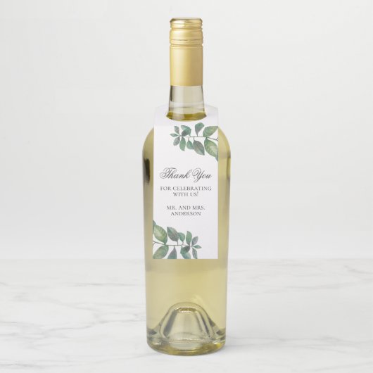 Woodland bruiloft dank u. Waterverf bladeren Flessenhanger (Op fles)
