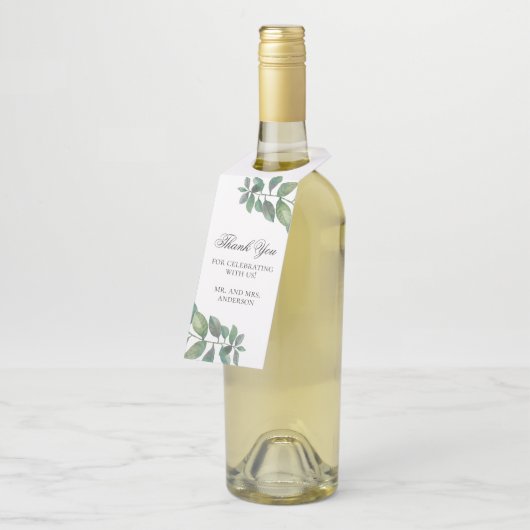 Woodland bruiloft dank u. Waterverf bladeren Flessenhanger (Schuin)