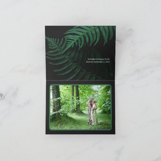 Woodland bruiloft groene bos varen Natuur foto Bedankkaart (Binnen)