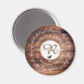 Woodland bruiloft monogram houten blad krans vogel magneet (Voorkant / Achterkant)