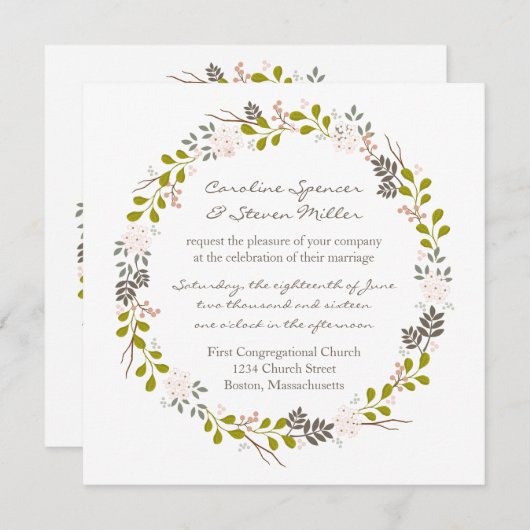 Woodland bruiloft rustieke krans uitnodiging (Voorkant / Achterkant)