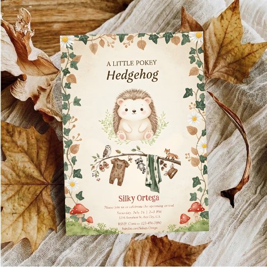 Woodland budget Hedgehog Greenery baby shower Kaart