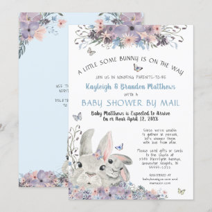 Woodland Bunnies Floral Blue Baby shower per post Kaart