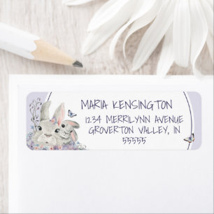 Woodland Bunnies Floral Paars Girl Baby shower Etiket