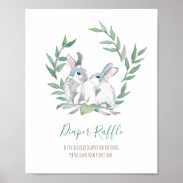 Woodland Bunnies Luier Raffle Baby shower teken Poster
