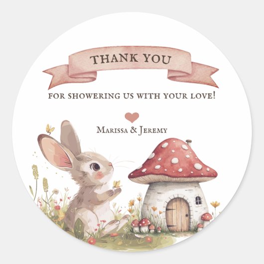 Woodland Bunny Baby shower Dank u Sticker (Voorkant)