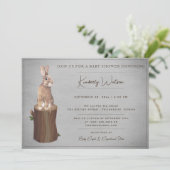 Woodland Bunny Baby shower | Grijze uitnodiging (Staand voorkant)