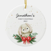 Woodland Bunny Baby's Eerste Kerstmis Keramisch Ornament (Voorkant)