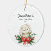 Woodland Bunny Baby's Eerste Kerstmis Keramisch Ornament (Links)