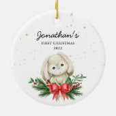 Woodland Bunny Baby's Eerste Kerstmis Keramisch Ornament (Achterkant)