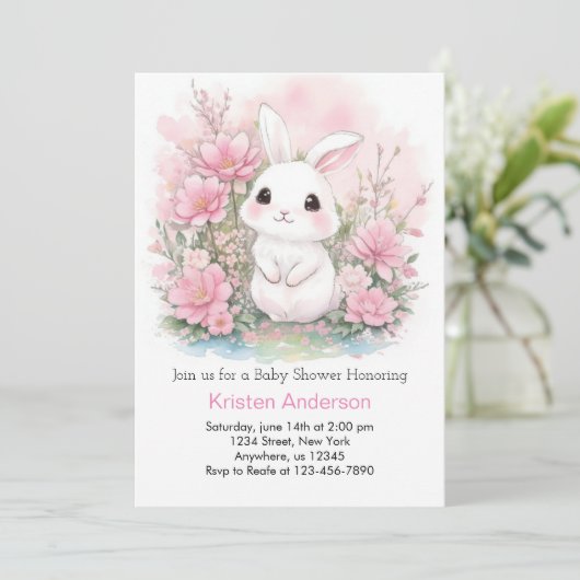 Woodland Bunny Blissful Roze Meisje Baby shower Kaart (Staand voorkant)