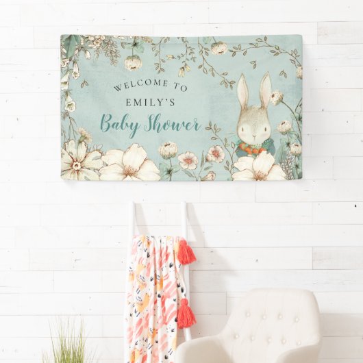  Woodland Bunny Boy WelkomstBaby shower Spandoek (Insitu)