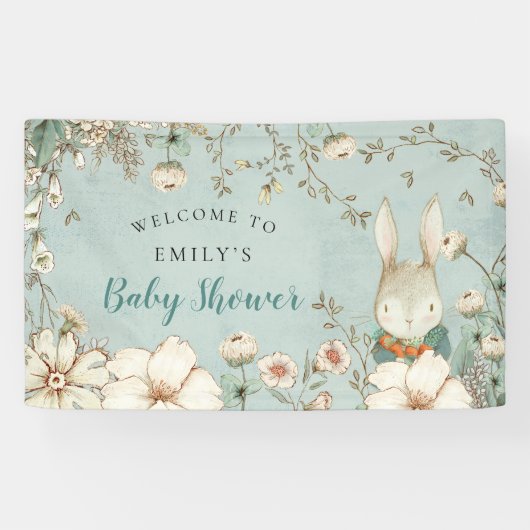  Woodland Bunny Boy WelkomstBaby shower Spandoek (Horizontaal)
