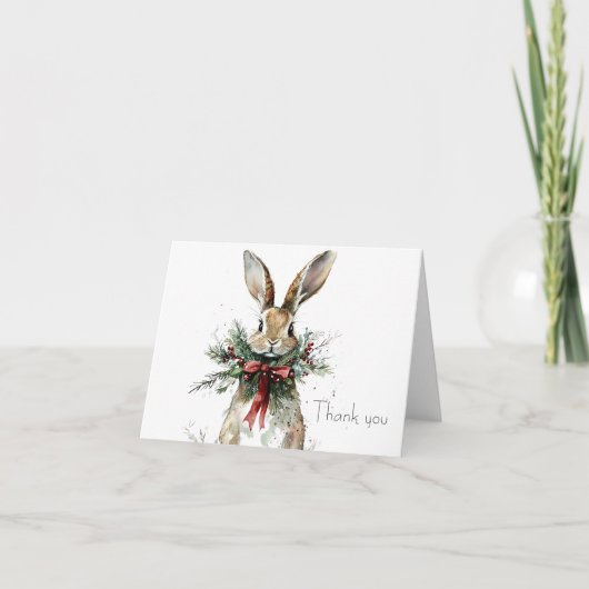 Woodland Bunny Christmas Thank You Card Bedankkaart (Voorkant)