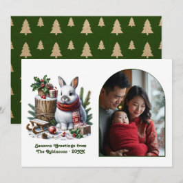 Woodland Bunny Cozy Forest Christmas Holiday Photo Feestdagenkaart