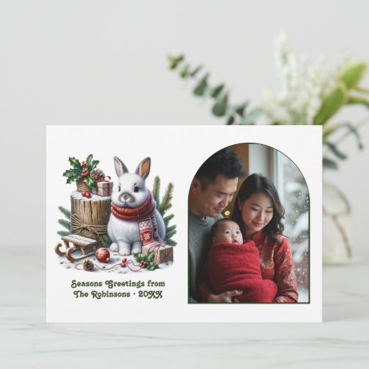 Woodland Bunny Cozy Forest Christmas Holiday Photo Feestdagenkaart (Staand voorkant)
