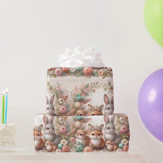 Woodland Bunny en Fox Animal Wrapping Paper Cadeaupapier (Feestgeschenken)
