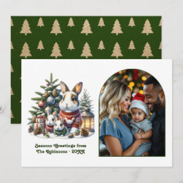 Woodland Bunny Family Cozy Forest Christmas Photo Feestdagenkaart