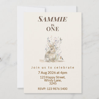 Woodland Bunny First Birthday Invitation Kaart