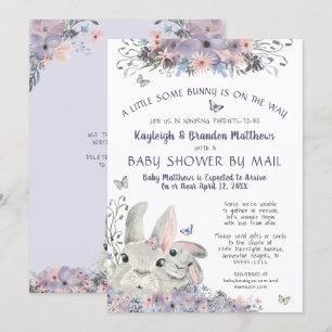 Woodland Bunny Floral Paarse Baby shower per post Kaart