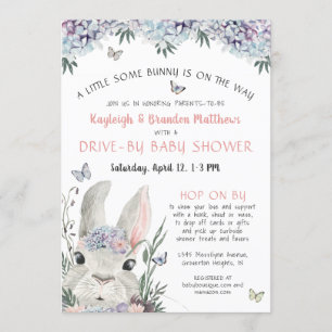 Woodland Bunny Floral Pink Drive per Baby shower Kaart