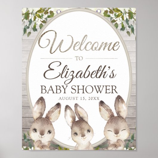 Woodland Bunny Gender Neutral Baby shower Welcome Poster (Voorkant)