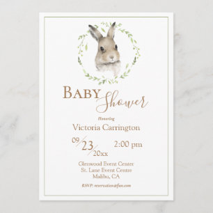 Woodland Bunny Greenery Baby shower Kaart