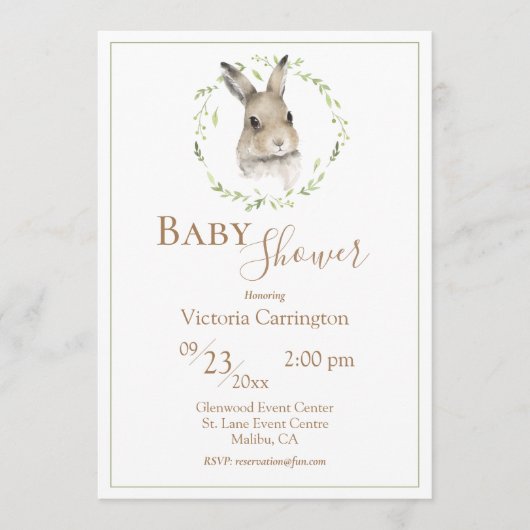 Woodland Bunny Greenery Baby shower Kaart (Voorkant)