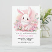 Woodland Bunny Pink Floral Meisje Baby shower Kaart (Staand voorkant)