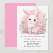 Woodland Bunny Pink Floral Meisje Baby shower Kaart (Voorkant / Achterkant)