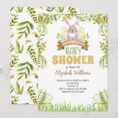 Woodland Bunny Rabbit Baby shower Invitation Kaart (Voorkant / Achterkant)