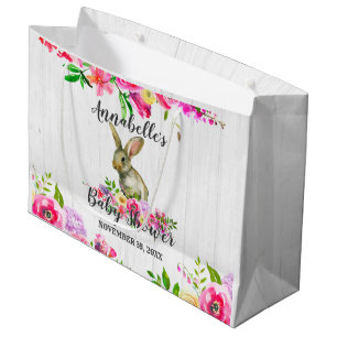 Woodland Bunny Rabbit  Bloemen Baby shower Large Cadeautasje