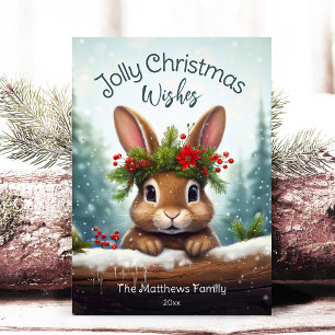 Woodland Bunny Rabbit Jolly Christmas Snowy Pines Feestdagenkaart