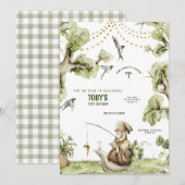 Woodland Bunny Rabbit Vist Birthday Party Invit Kaart (Voorkant / Achterkant)